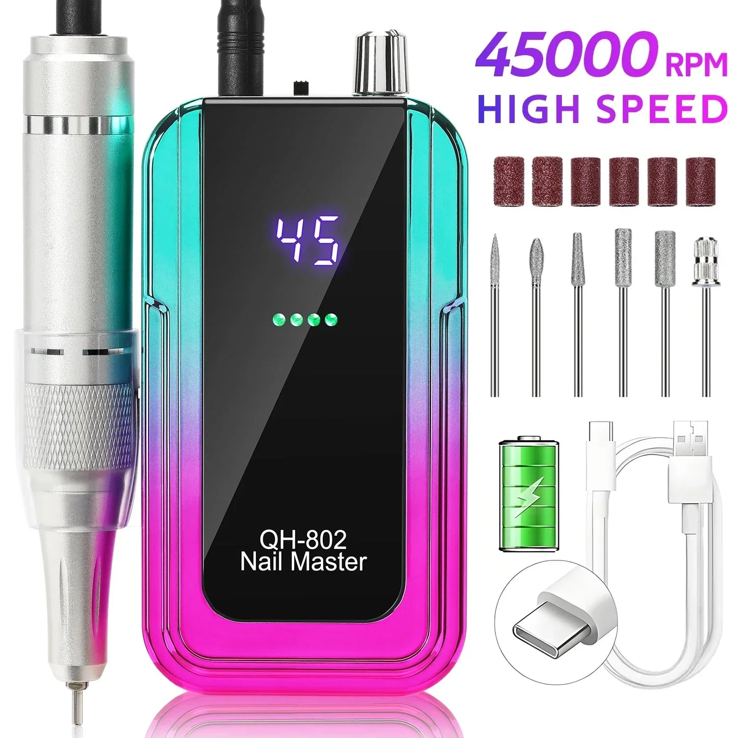 Professional 45000RPM Portable Nail Drill
