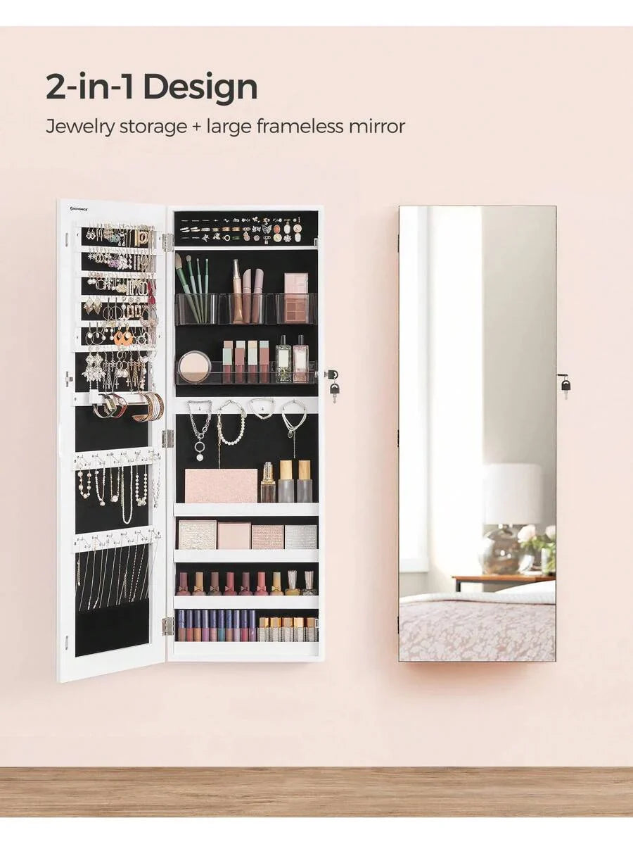SONGMICS Jewelry Cabinet Armoire Lockable Wall Mounted Mirror Organizer Unit