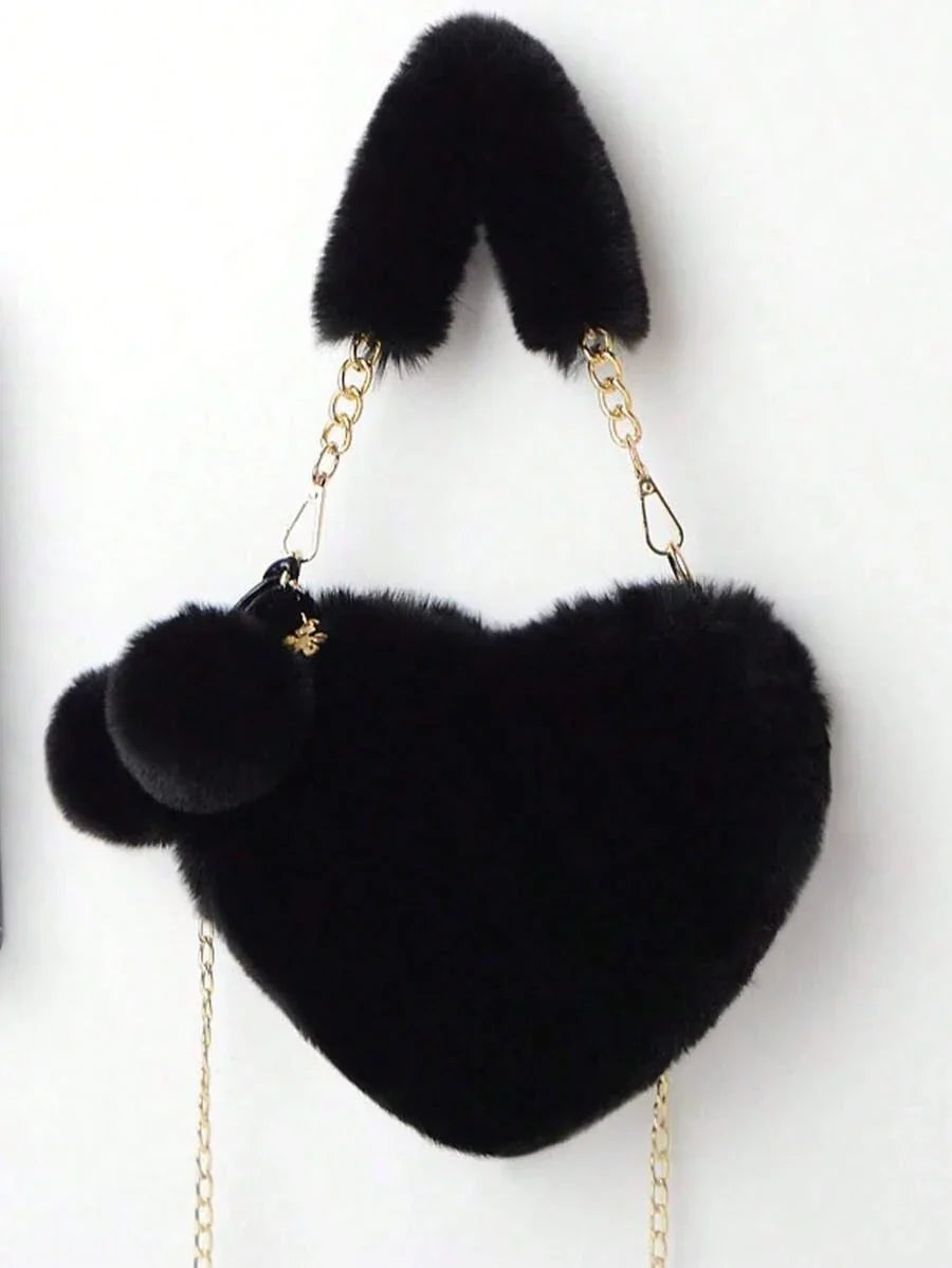 Furry Heart-Shaped Girls Purse