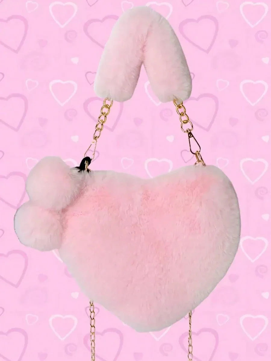 Furry Heart-Shaped Girls Purse