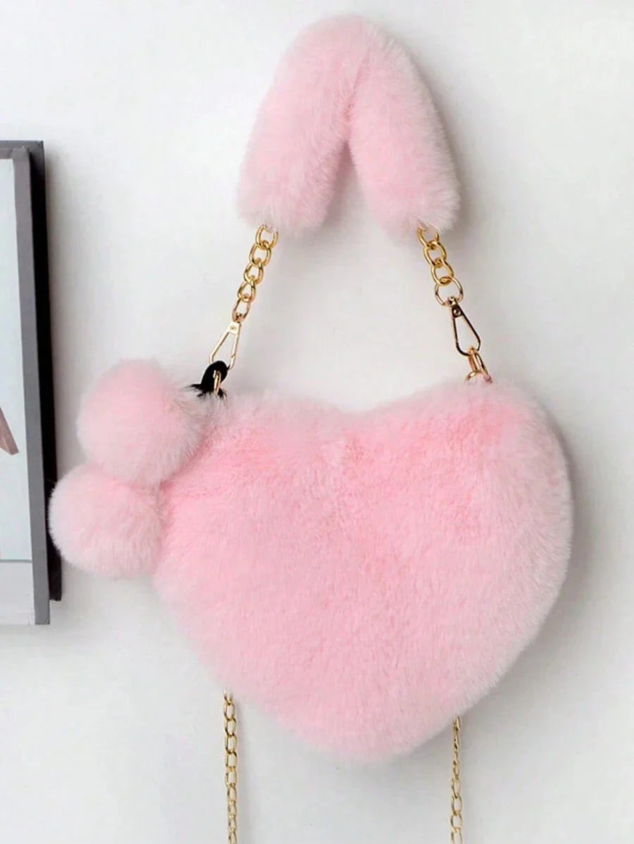 Furry Heart-Shaped Girls Purse