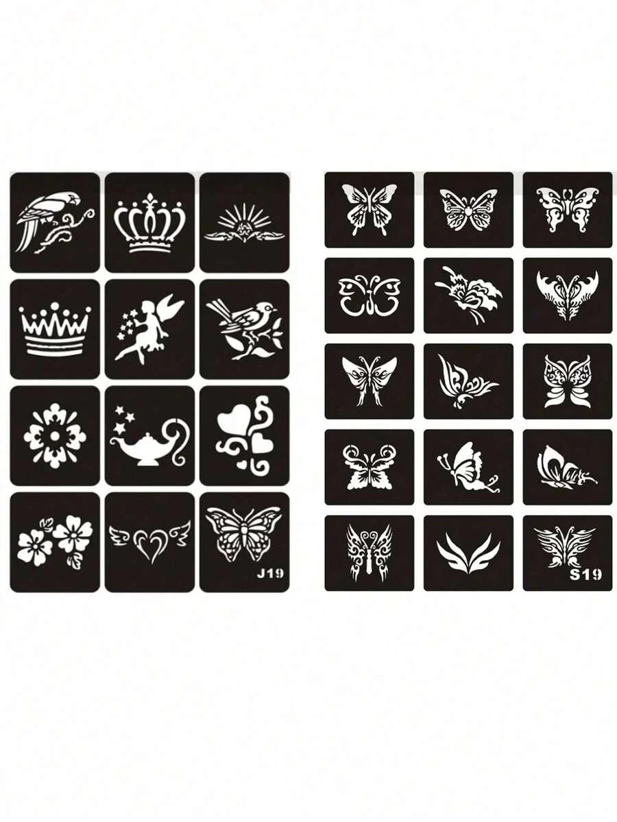 1/2 Pack Reusable Hollow Butterfly Pattern Stencils With Tweezers