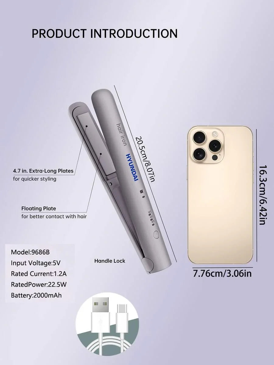 HYUNDAI 2-In-1 Mini Wireless Tourmaline Ceramic Hair Curler