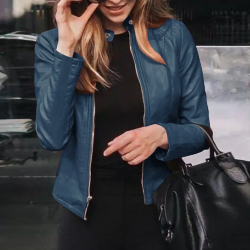 Women’s Slim Fit PU Biker Jacket